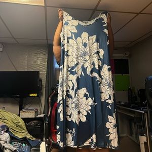 Floral Print Blue Maxi Sleeveless Dress